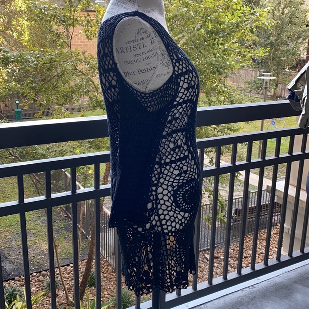 Black knit coverup open shoulder summer dress beachwear sunbathing swim coverup‌ - Picture 5 of 6
